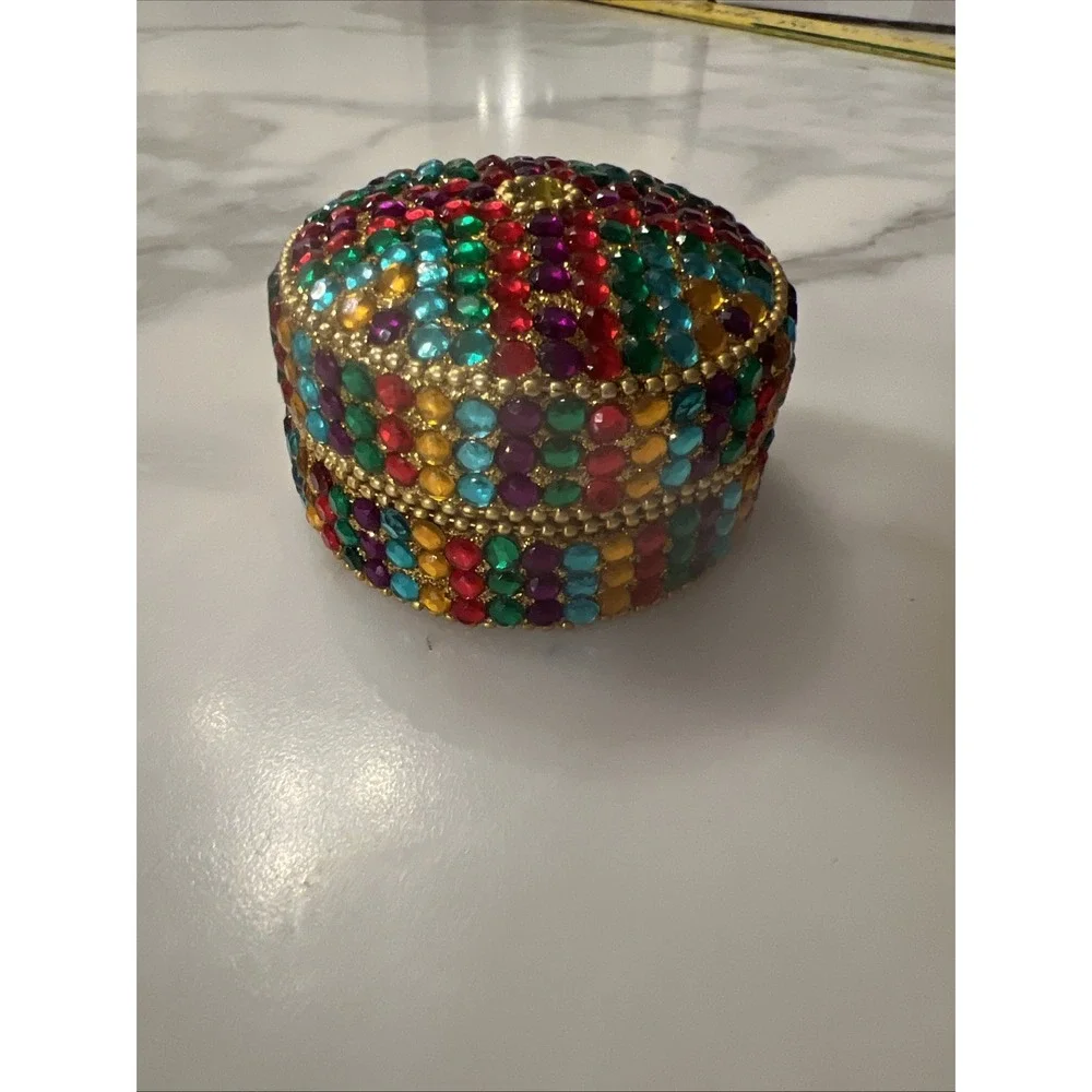 Gorgeous‎ Handmade Colorful Rhinestone Trinket Box Round Unique